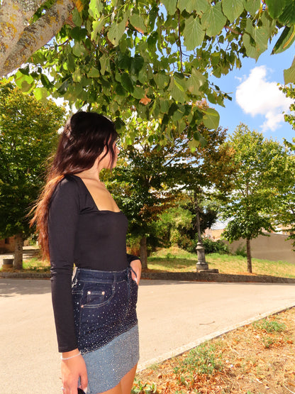 Gonna in denim con strass