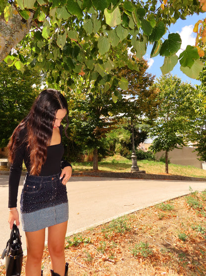 Gonna in denim con strass