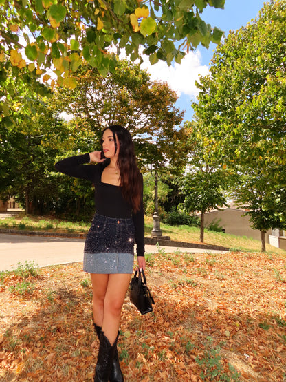 Gonna in denim con strass